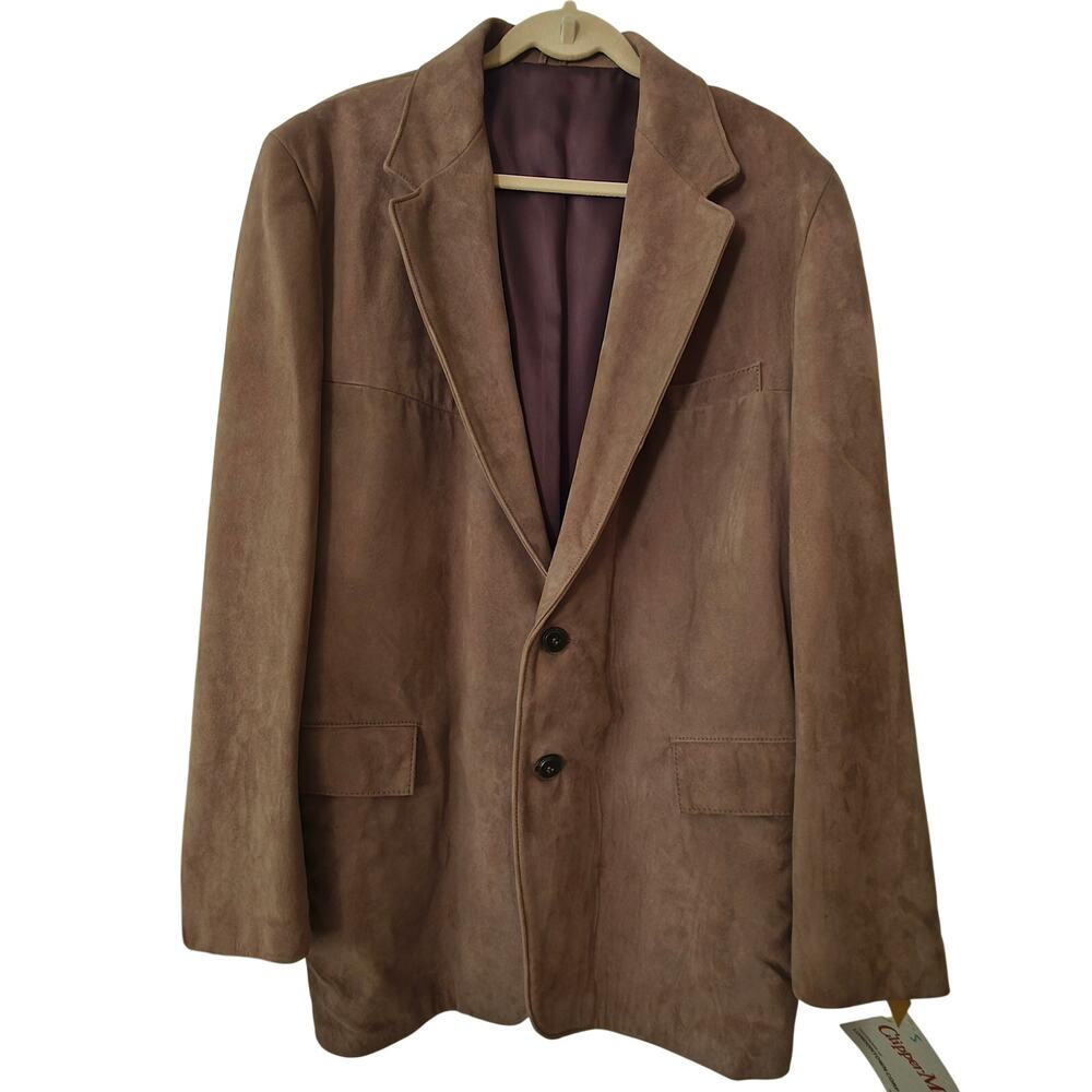 Clipper Mist Vintage Brown Suede Leather Blazer Jacket Size 46 Tall